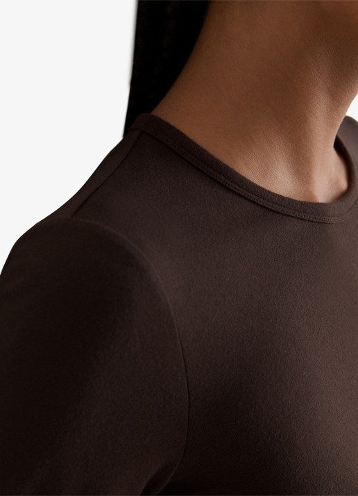 Reiss Jada longsleeve met ronde hals - detail chocoladebruin
