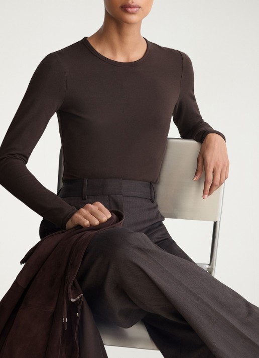 Reiss Jada longsleeve met ronde hals - detail 2 chocoladebruin