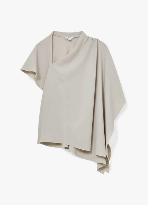 Reiss Jade top met asymmetrische hals - voorkant 2 lichtgrijs