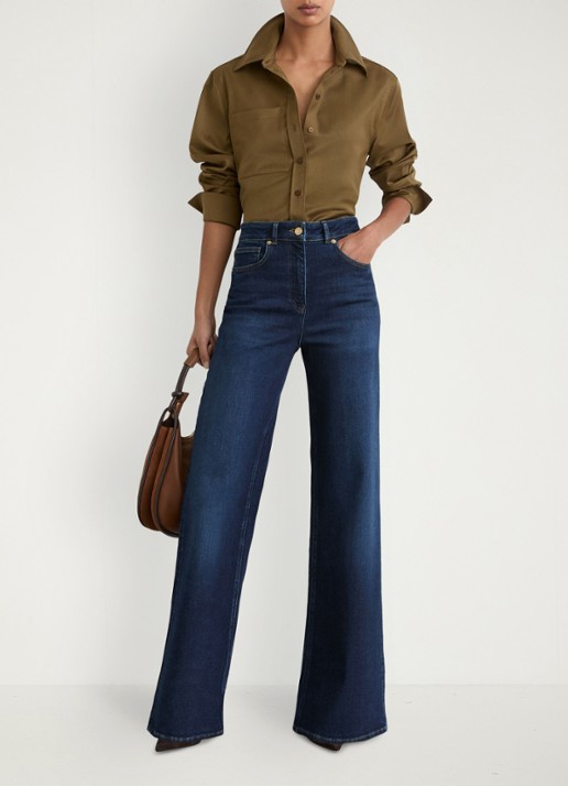 Reiss Jas high waist flared jeans met steekzakken - voorkant 6 donkerblauw