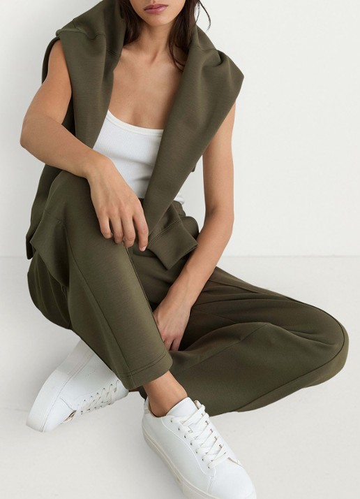 Reiss Jemma high waist wide fit joggingbroek met steekzakken - detail 2 olijfgroen