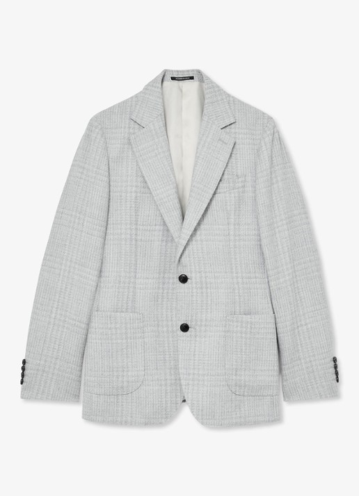 Reiss Joe single-breasted blazer in wolblend met ruitdessin - voorkant 5 grey / grijs