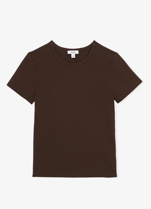 Reiss Jolie T-shirt met stretch - voorkant donkerbruin