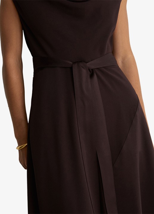 Reiss Justine midi jurk met strikceintuur - detail 3 aubergine