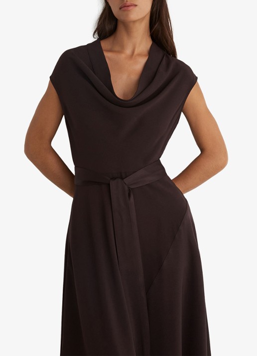 Reiss Justine midi jurk met strikceintuur - detail 4 aubergine