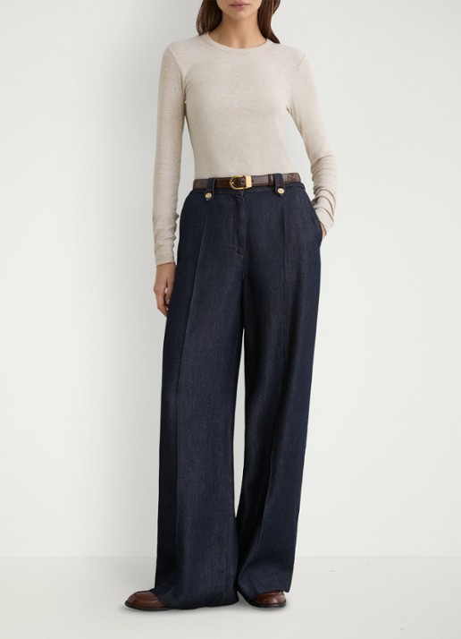 Reiss Kaia mid waist wide fit pantalon met steekzakken - detail 4 indigo