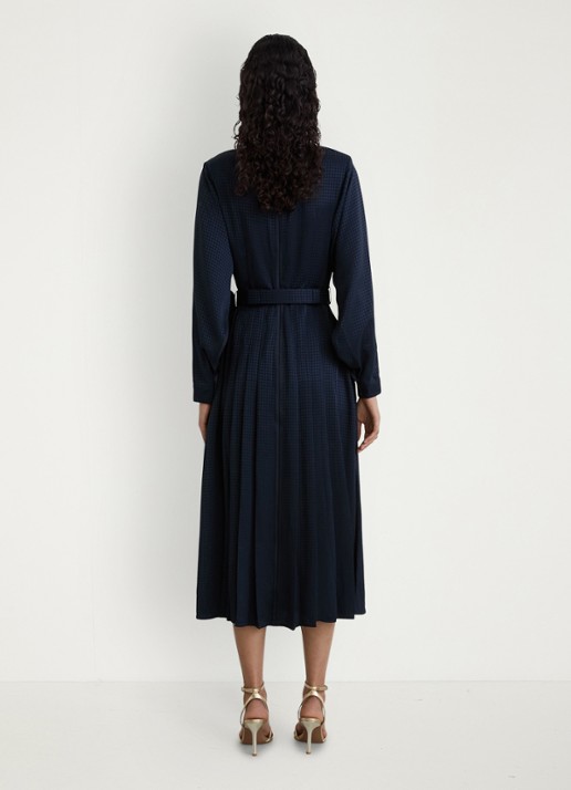 Reiss Kea midi jurk met ceintuur en plooidetail - achterkant donkerblauw