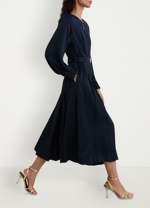Reiss Kea midi jurk met ceintuur en plooidetail - detail 5 donkerblauw