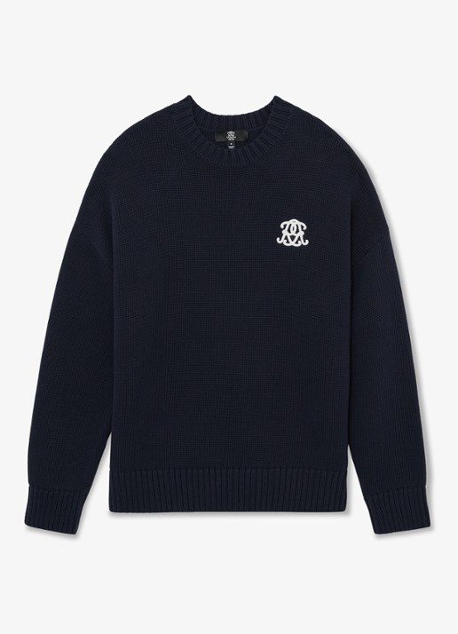 Reiss Kendi grofgebreide trui met borduring - voorkant 5 donkerblauw