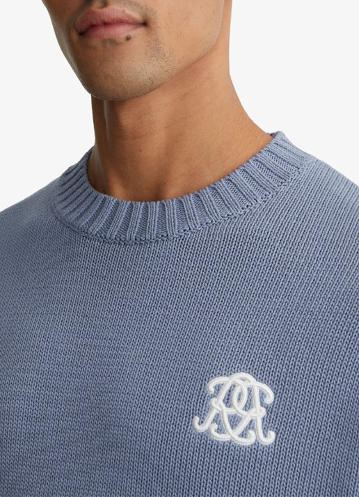 Reiss Kendi grofgebreide trui met borduring - detail 3 staalblauw