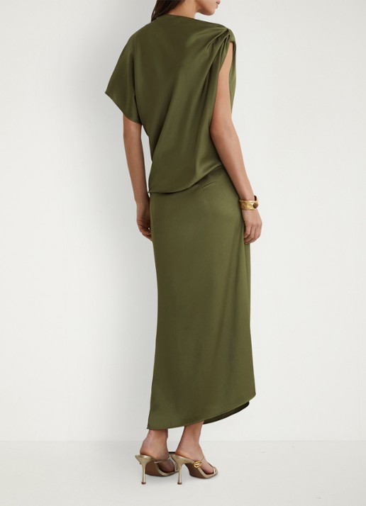 Reiss Kenzie asymmetrische gedrapeerde midi-jurk - achterkant 6 olijfgroen