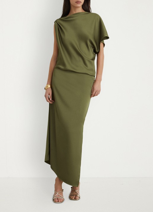 Reiss Kenzie asymmetrische gedrapeerde midi-jurk - voorkant 5 olijfgroen