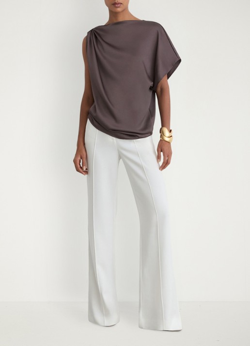 Reiss KEZIA Satin Draped One-Shoulder Top - voorkant 6 mauve / paars