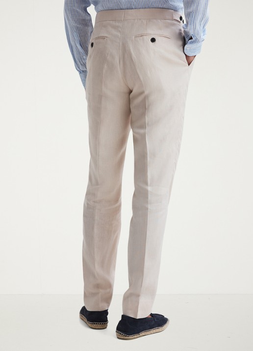 Reiss Kin slim fit pantalon van linnen met steekzakken - achterkant stone / beige