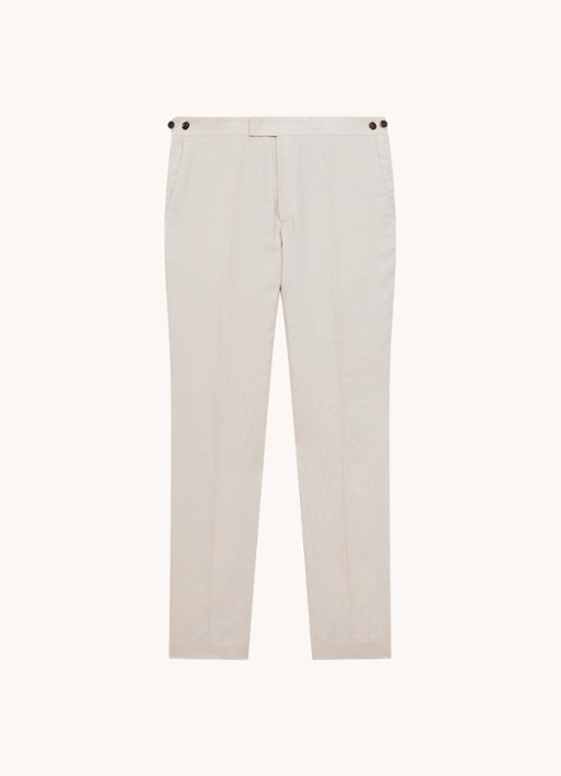 Reiss Kin slim fit pantalon van linnen met steekzakken - voorkant 4 stone / beige