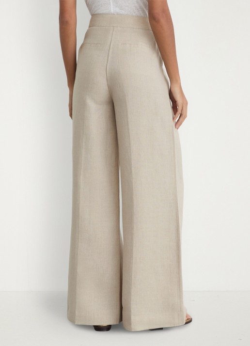 Reiss Kit high waist wide fit pantalon van linnen - achterkant beige