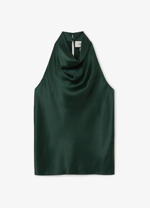 Reiss Kory top met watervalhals - voorkant donkergroen