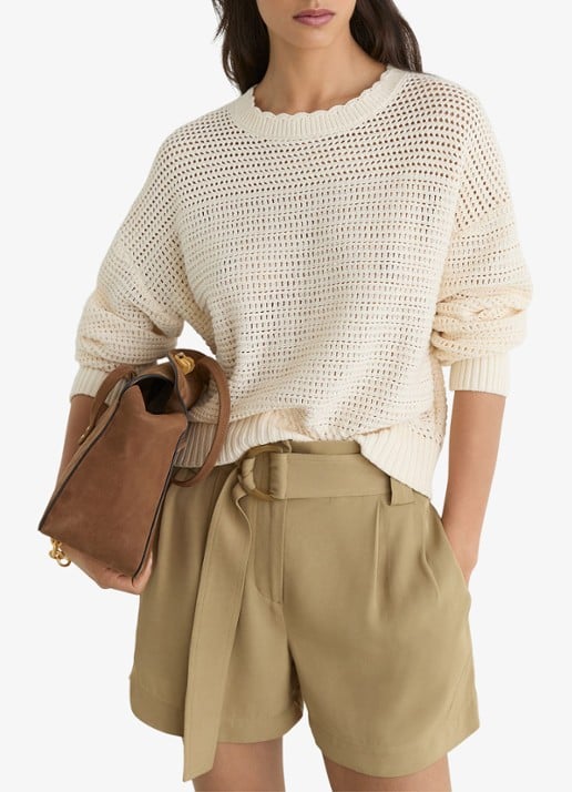 Reiss Lana high waist wide fit korte broek met ceintuur - detail 5 beige