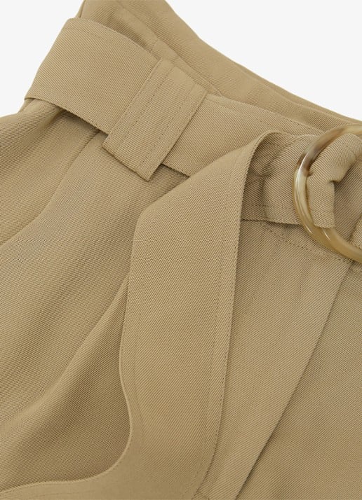 Reiss Lana high waist wide fit korte broek met ceintuur - detail 6 beige