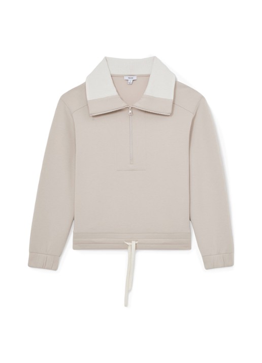 Reiss Laney sweater met halve rits - voorkant 2 beige
