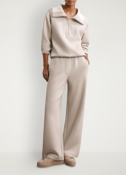 Reiss Laney sweater met halve rits - voorkant 3 beige