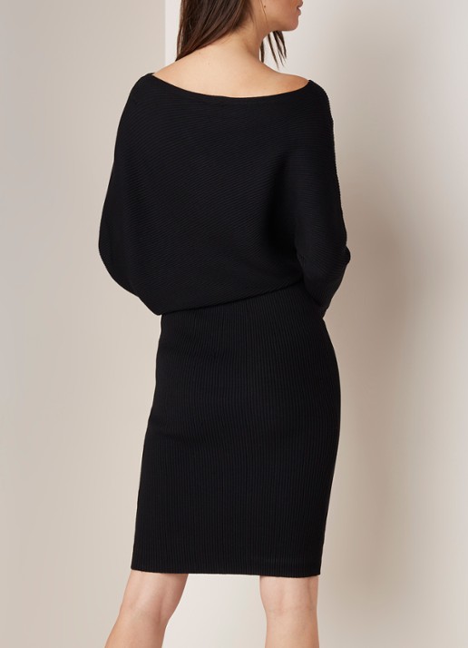 Reiss Lara off shoulder midi jurk met ribstructuur - achterkant 4 zwart