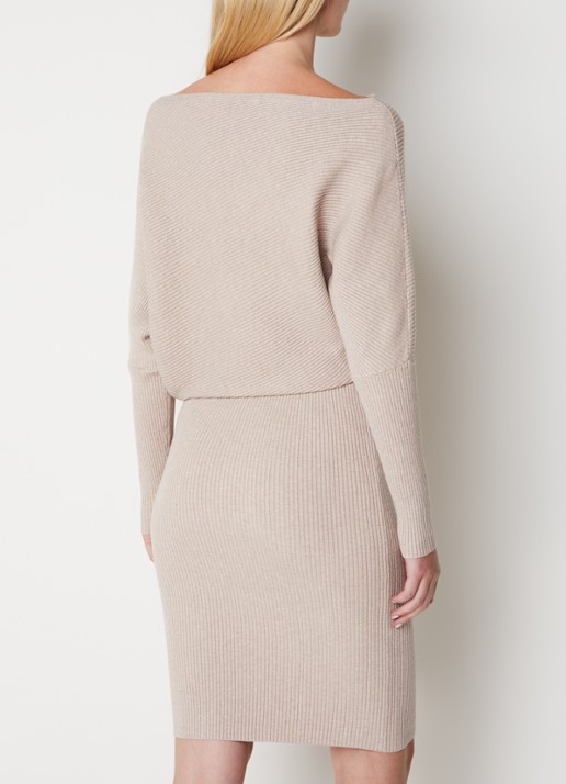 Reiss Lara ribgebreide midi trui-jurk met boothals  - achterkant beige