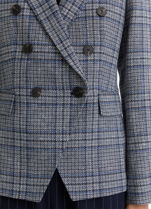 Reiss Larissa double breasted blazer in linnenblend met ruitdessin  - detail 2 grijs