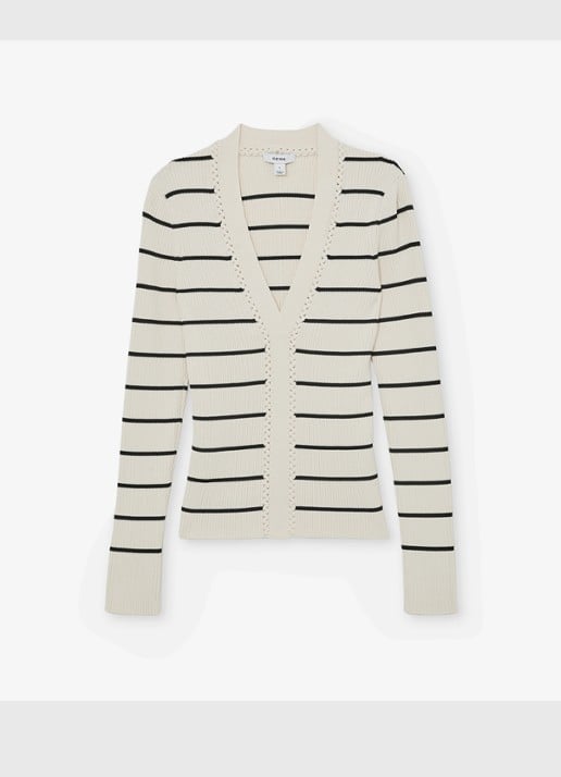 Reiss Lauralee ribgebreid trui met streepprint  - voorkant 5 gebroken wit