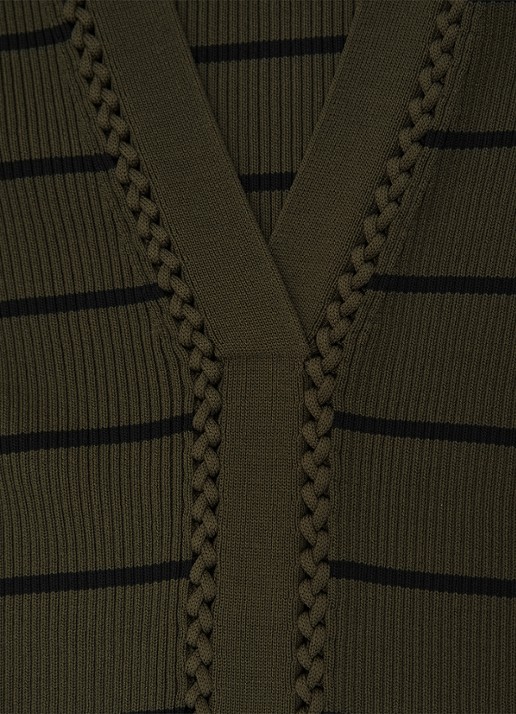 Reiss Lauralee ribgebreid trui met streepprint  - detail 6 khaki