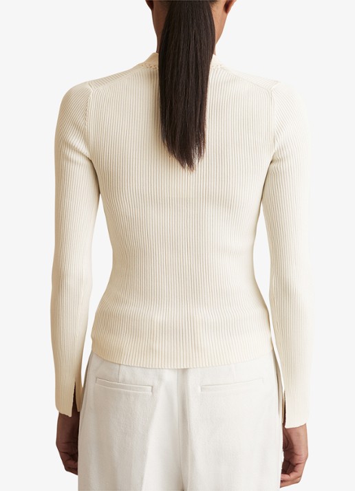 Reiss Lauri ribgebreide top met V-hals - achterkant creme