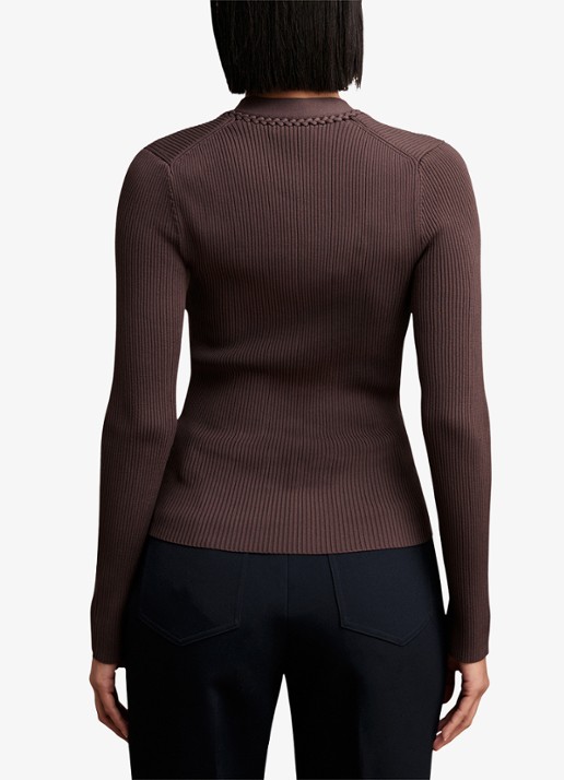 Reiss Lauri ribgebreide top met V-hals - achterkant 3 donkerbruin