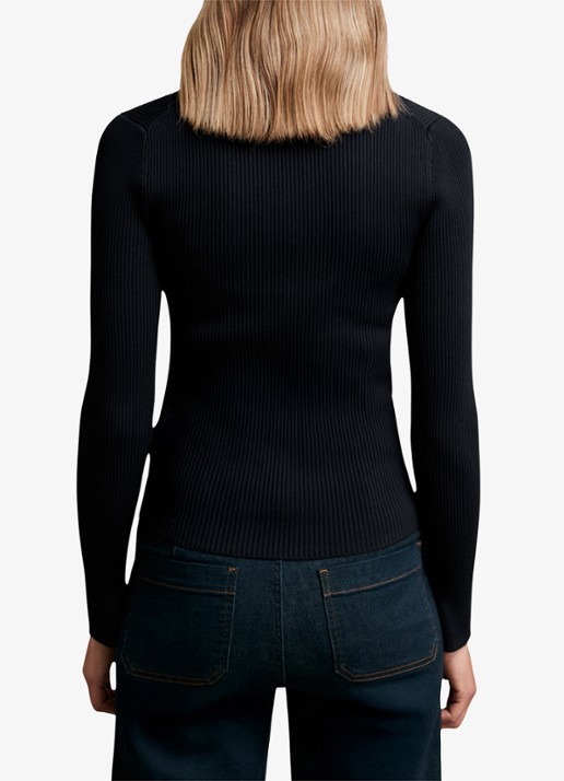 Reiss Lauri ribgebreide top met V-hals - achterkant 5 donkerblauw
