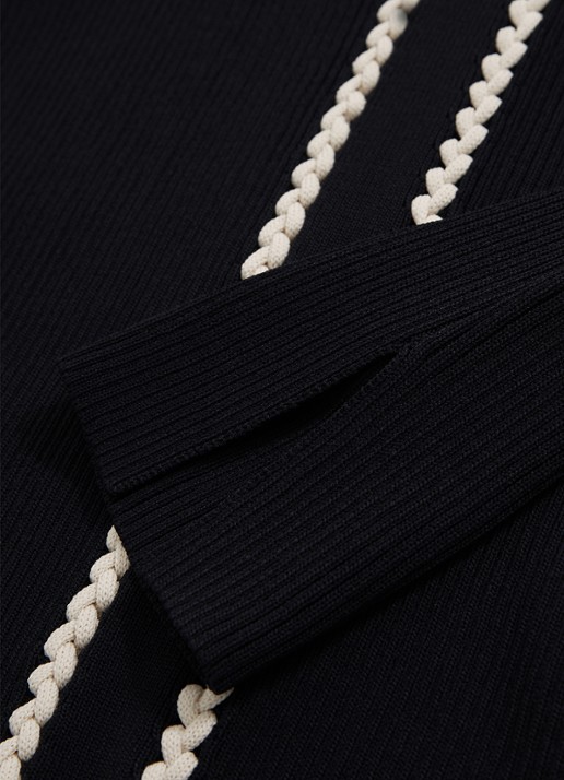 Reiss Lauri ribgebreide top met V-hals - detail 4 donkerblauw