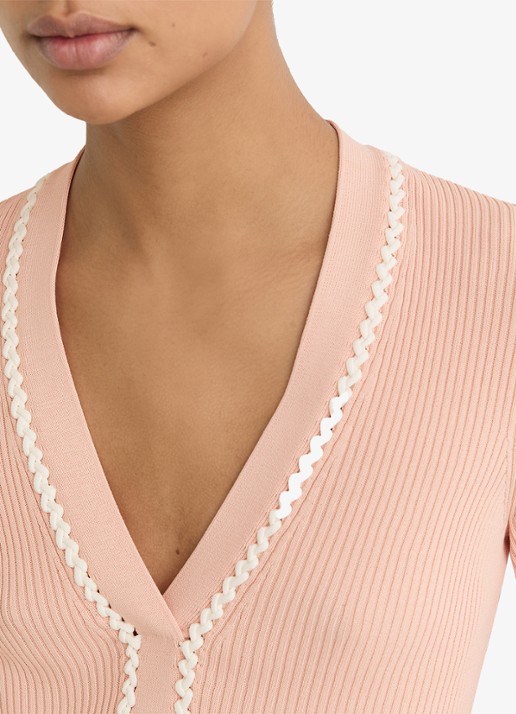 Reiss Lauri ribgebreide top met V-hals - detail 5 roze