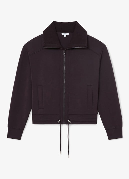 Reiss Laurrie Premium sweatvest met opstaande kraag - voorkant 2 aubergine
