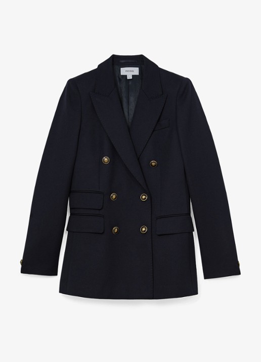 Reiss Lauryn double-breasted blazer in wolblend - voorkant 6 blauw