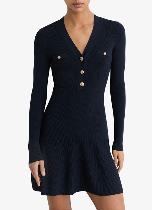 Reiss Lavelle rigebreide mini jurk met knoop detail