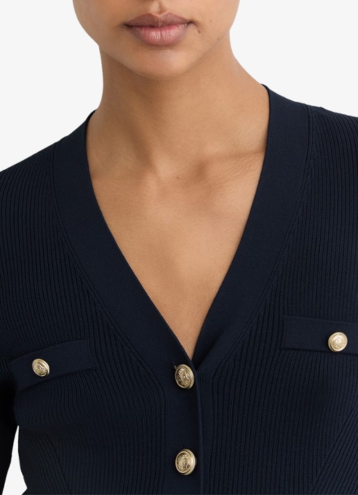 Reiss Lavelle rigebreide mini jurk met knoop detail - detail 3 blauw
