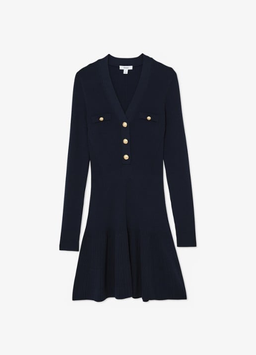 Reiss Lavelle rigebreide mini jurk met knoop detail - voorkant 6 blauw