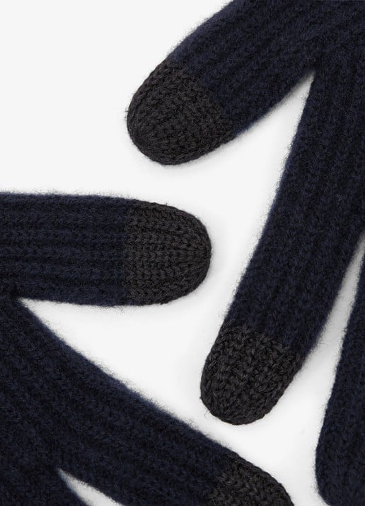 Reiss Lawson ribgebreide handschoenen van merino wol - detail 2 navy / blauw