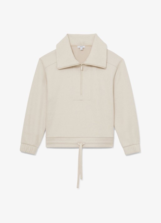 Reiss Layla sweater van wol en lyocell met hakve rits - voorkant 2 wit