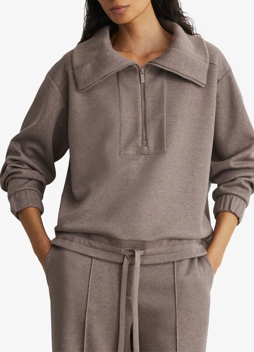 Reiss Layla sweater van wol en lyocell met hakve rits - detail 4 bruin