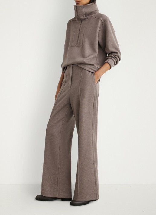 Reiss Layla sweater van wol en lyocell met hakve rits - voorkant 2 bruin