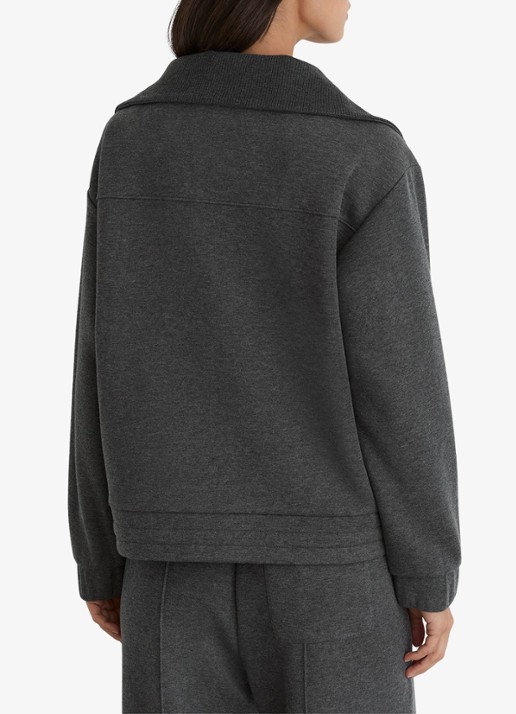 Reiss Layla sweater van wol en lyocell met halve rits - achterkant 6 donkergrijs