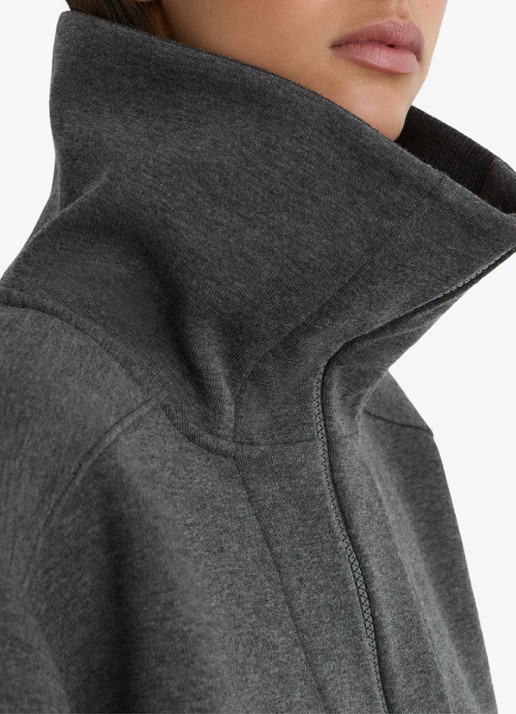 Reiss Layla sweater van wol en lyocell met halve rits - detail 4 donkergrijs