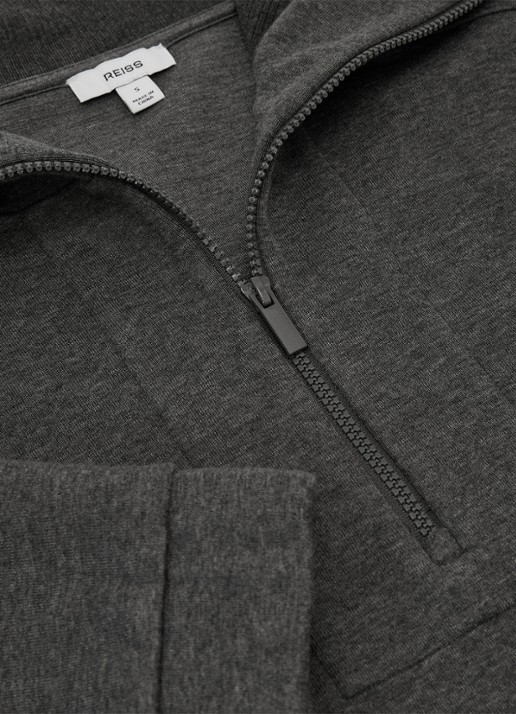 Reiss Layla sweater van wol en lyocell met halve rits - detail 5 donkergrijs