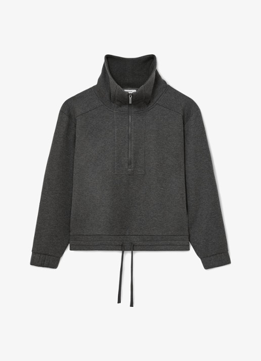Reiss Layla sweater van wol en lyocell met halve rits - voorkant donkergrijs