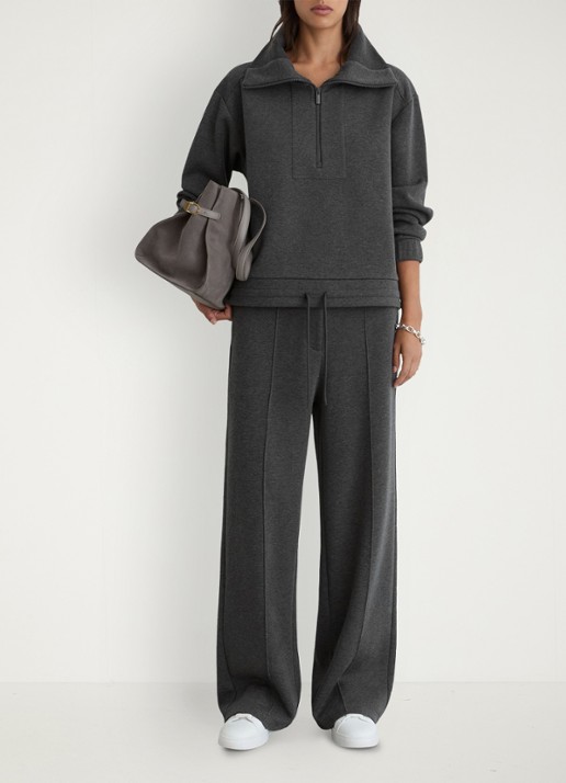 Reiss Layla sweater van wol en lyocell met halve rits - voorkant 2 donkergrijs