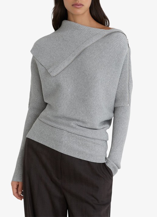 Reiss Leena ribgebreide trui met asymmetrische halslijn